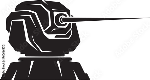 Futuristic robotic cannon, sci-fi weapon, black metal, vector illustration, futuristic warfare