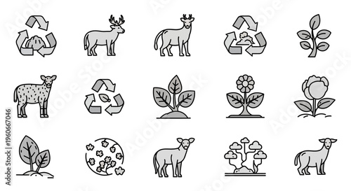 Eco friendly icons of animals and plants.