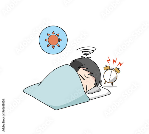 寝起きが悪い男子のイラスト