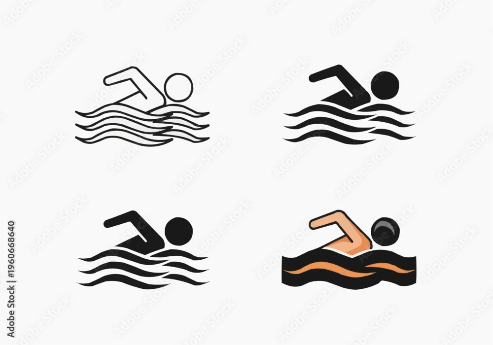 Obraz premium Swimming Icon Set Vector Minimalist Swimmer Symbols in Water