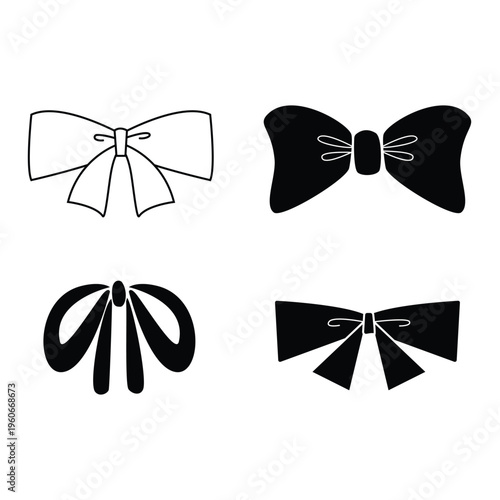 Black ribbon or bow for gift, silhouette, element and illustration