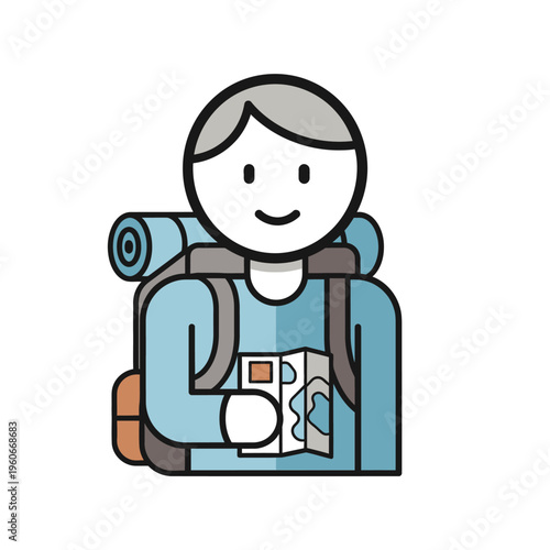 Cartoon Hiker With Backpack and Map, Ready for Adventure