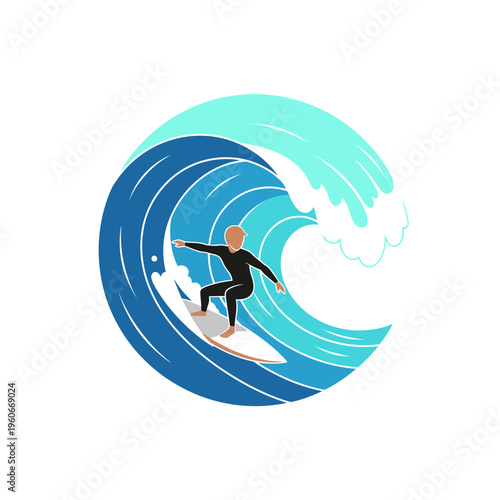 Surfer Riding a Big Blue Wave, Extreme Sport, Ocean Adventure
