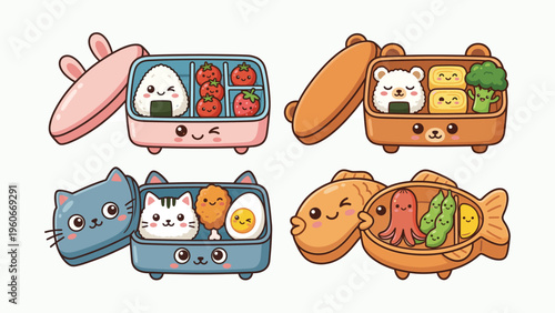 Cute Kawaii Animal Themed Bento Lunch Box Character Set