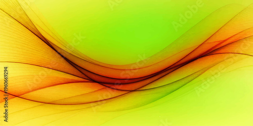 Abstract orange and blue background featuring colorful waves of light and futuristic fractal lines in a flowing vector illustration design with a smoky curved pattern