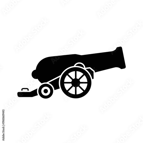 Silhouette of a historical cannon on a white background
