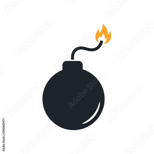 Retro Bomb with Burning Fuse, Explosion Symbol, Isolated on White Background