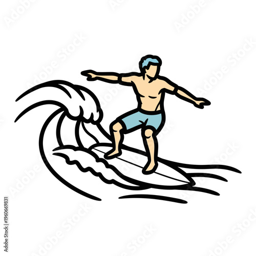 Surfer Riding Wave - Summer Beach Sport Vector Illustration