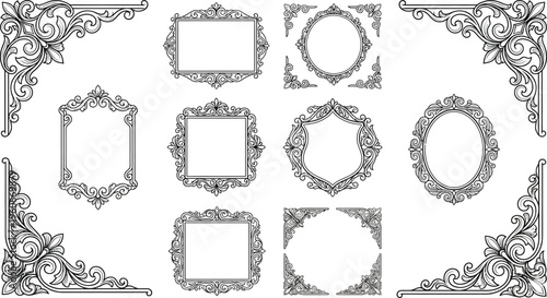 Vector illustration of decorative corner frame set. Vintage corner set. vector frame corners
