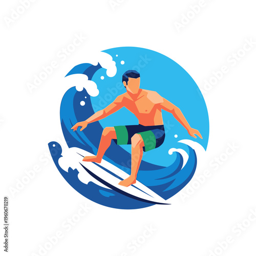 Surfer Riding Wave, Summer Ocean Sport, Active Lifestyle Vector Art
