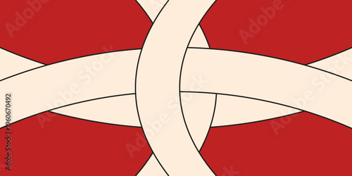 Minimal Braided geometric background. Simple white Knot on the red background. Modern wallpaper  EPS 10