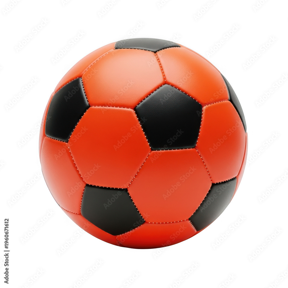 Fototapeta premium Vibrant orange and black soccer ball isolated on transparent background for sports design