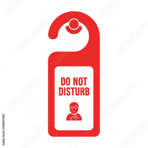 A red "Do Not Disturb" door hanger with a masked person icon, isolated on a white background.