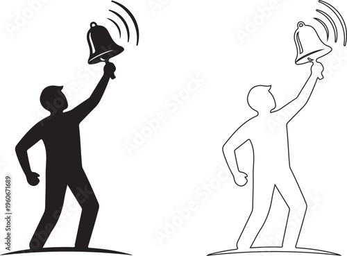 Bell, announcement, notification icons, ringing bell symbols, alert signs