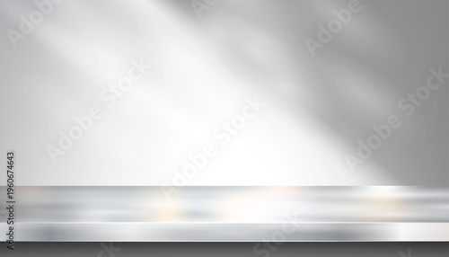 Abstract gray background with soft shadows and gentle light reflections. Display pedestal mockup minimal scene empty stage for presentation product, stand, showcase, exhibition, display