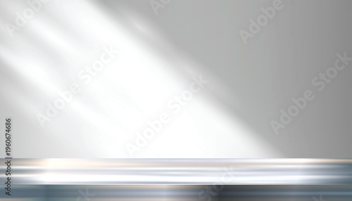 Abstract gray background with soft shadows and gentle light reflections. Display pedestal mockup minimal scene empty stage for presentation product, stand, showcase, exhibition, display