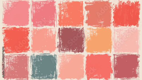 Warm colorful seamless geometric tile pattern with hand drawn squares for modern boho chic wallpapers trendy vibrant textiles and creative background design.