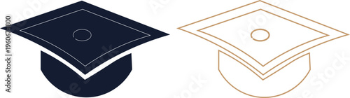 Graduation Caps Side-by-Side: Solid Dark Blue & Outline Gold Academic Achievement Symbols
