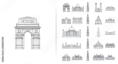 Indian Landmarks Collection: Iconic Architecture Sketches