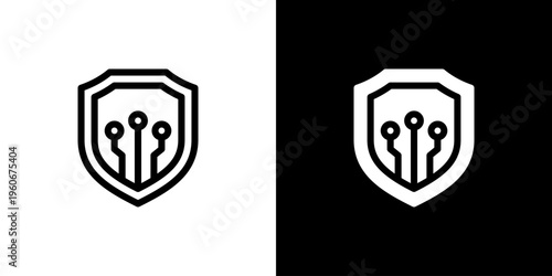 Cyber Security Shield icon concept with flat Black White Background. Vector illustration.