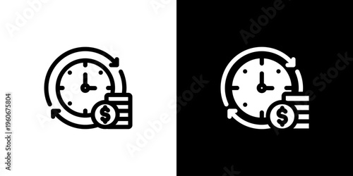 Time Is Money icon concept with flat Black White Background. Vector illustration.