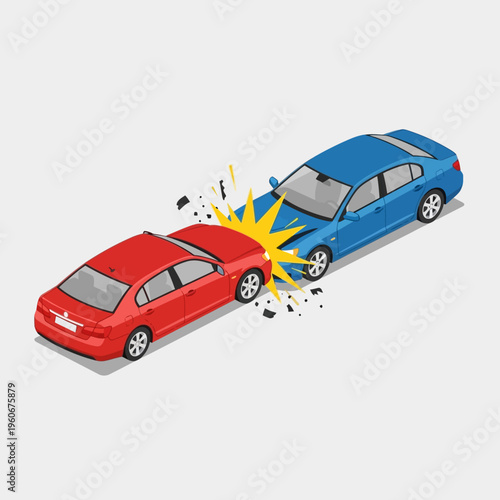 Car Crash: Red Sedan Rear-Ended by Blue Sedan, Collision Impact