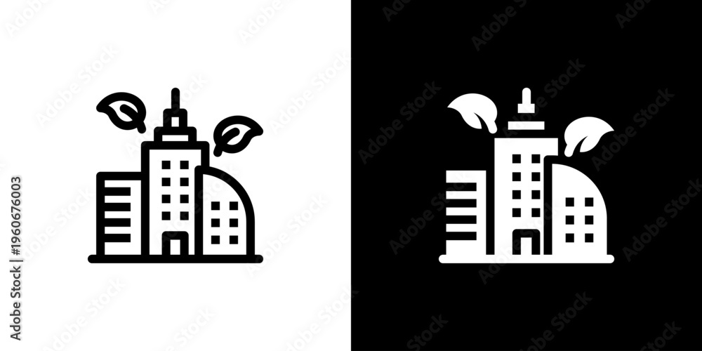 Fototapeta premium City icon concept with flat Black White Background. Vector illustration.