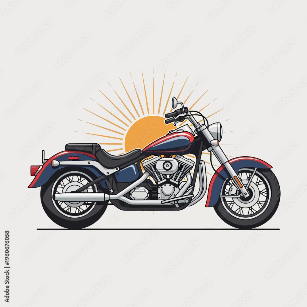 Fototapeta premium Classic Cruiser Motorcycle with Sunburst Background