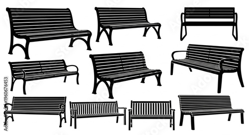 Collection of Park Benches - A Variety of Outdoor Seating Options.