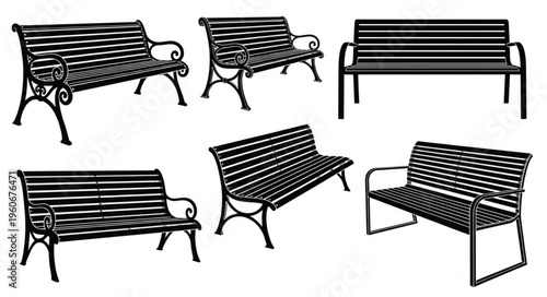 Collection of Park Benches - Classic Outdoor Seating Designs.
