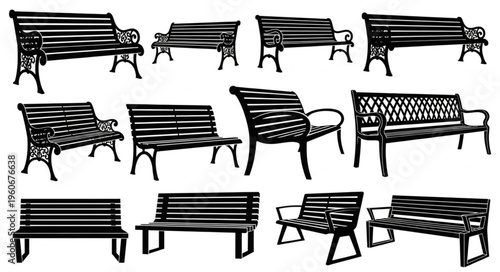 Collection of Park Benches - A Variety of Outdoor Seating Options.