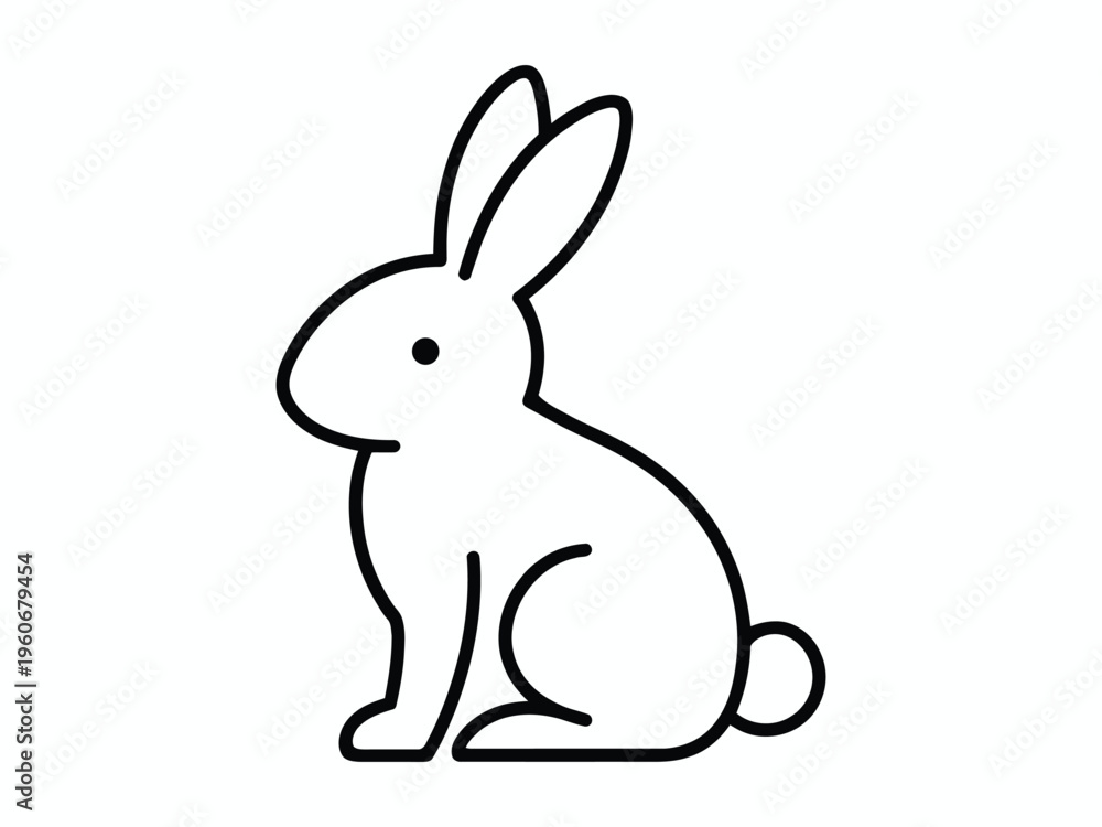Obraz premium A simple black and white line art illustration of a small sitting rabbit with long pointed ears