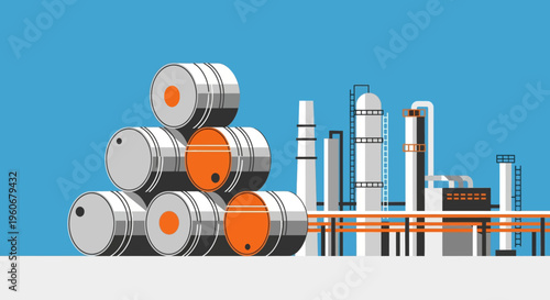 Industrial Oil Barrels and Factory
