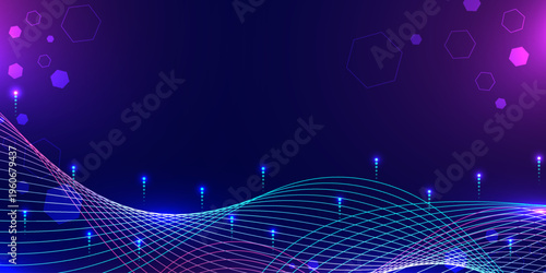 Digital wave abstract background high-tech featuring glowing neon digital waves featuring glowing neon blue and purple light.
