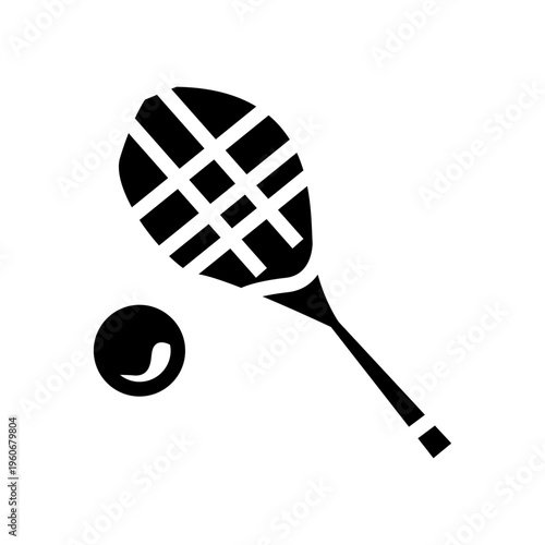 tennis racket and ball glyph solid icon illustration vector