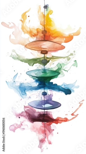 Colorful abstract watercolor art with vibrant swirling ink discs, International Top Spinning Day