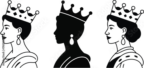 Royal women silhouette set vector illustration.