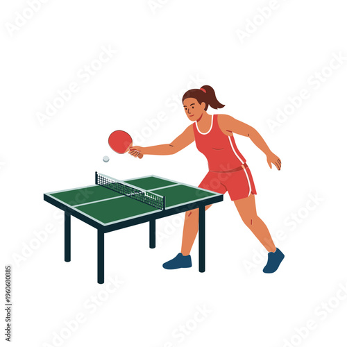 Woman plays intense game of table tennis with paddle indoors