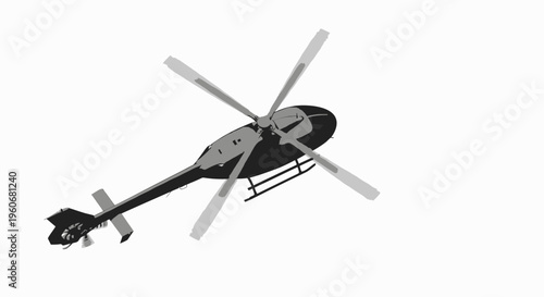 A black helicopter with gray rotor blades on a white background