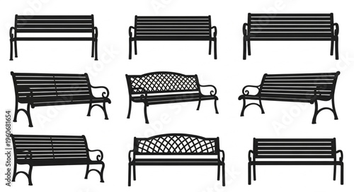 Collection of Park Bench Silhouettes - Classic Outdoor Seating Designs.