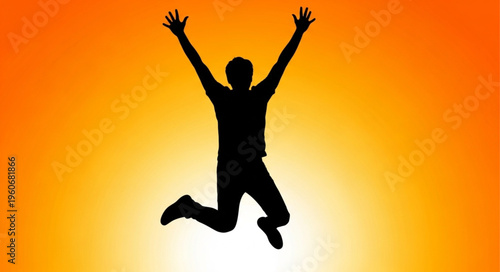 Silhouette of a Person Jumping with Arms Raised in Celebration.