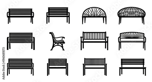 Collection of Park Bench Silhouettes for Outdoor Seating Designs.