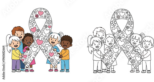 Diverse Kids United for Awareness Ribbon - Support and Solidarity