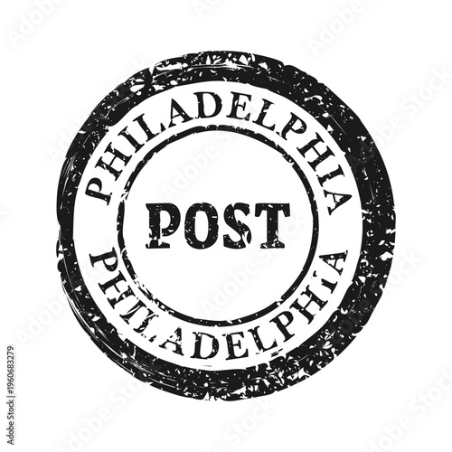 Post stamp, label or badge. Grunge imprint and postmark with text. Brown vintage circle postcard watermark. Used envelope design element. Vector illustration