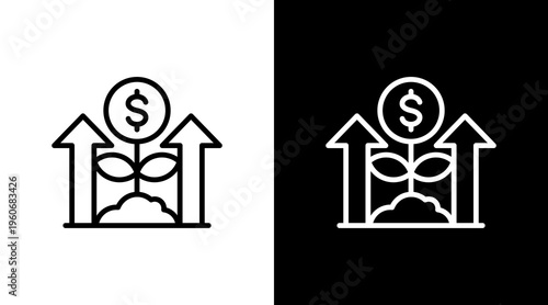 Business Growth White Icon Set Design