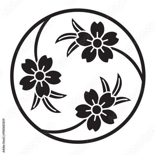 日本の伝統的な植物紋の家紋「桜紋」のイラストベクターデータ