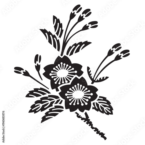 日本の伝統的な植物紋の家紋「桜紋」のイラストベクターデータ