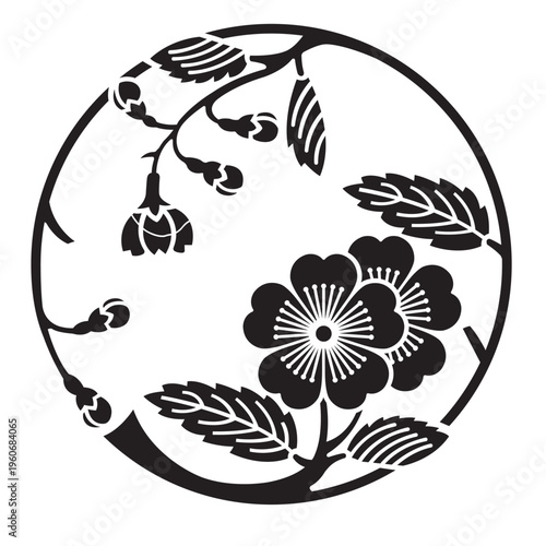 日本の伝統的な植物紋の家紋「桜紋」のイラストベクターデータ