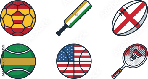 Sports Equipment Ball and Racket Set with National Flag Designs
