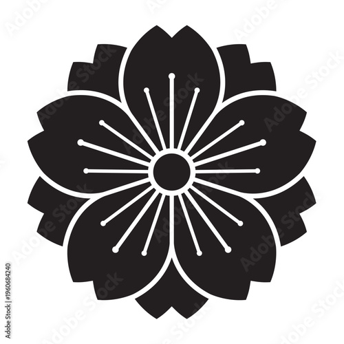 日本の伝統的な植物紋の家紋「桜紋」のイラストベクターデータ